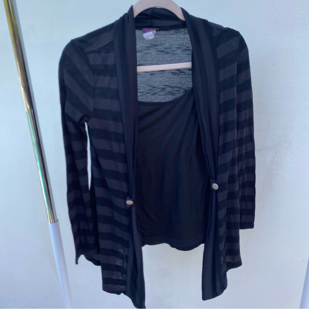 Y2K Black & Grey Stripe Layered Blouse Size Medium